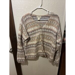 VTG LL Bean Cardigan Sweater Women Large Crochet Button Up Buttons USA Made